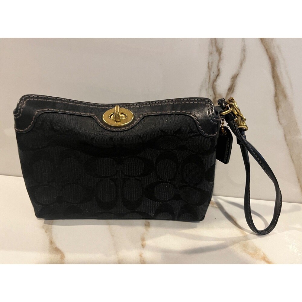 Vintage Coach Black Legacy Signature Turn-lock Small Wristlet Mini Bag